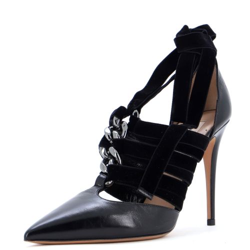 Women's Chain Lace Up Pumps Leather with Velvet