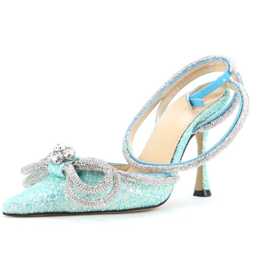 Women's Double Bow Ankle Strap Pumps Glitter 100