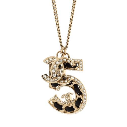 CC No.5 Woven Chain Pendant Necklace Metal with Leather and Crystals