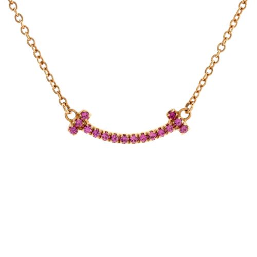 T Smile Pendant Necklace 18K Rose Gold with Pink Sapphires Mini