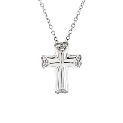 Paloma Picasso Tenderness Heart Cross Diamond Pendant Necklace 18K White Gold with Diamonds