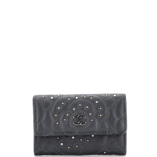 Camellia Card Case Studded Camellia Lambskin