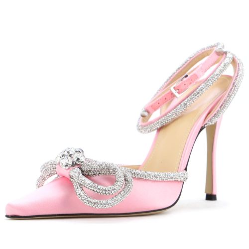 Women's Double Bow Ankle Strap Pumps Satin 110