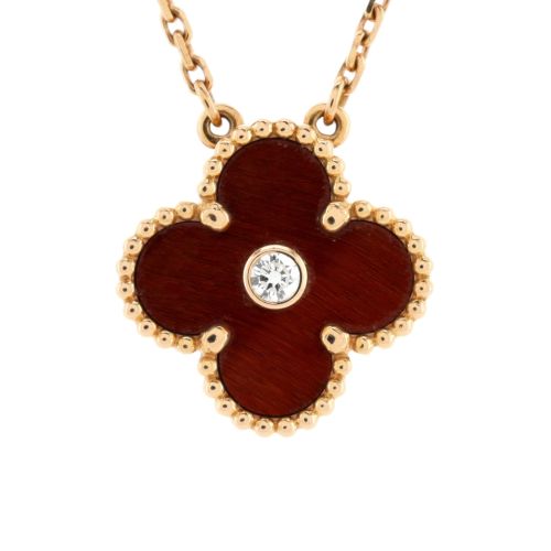 Vintage Alhambra Pendant Necklace 18K Rose Gold and Tiger Eye with Diamond