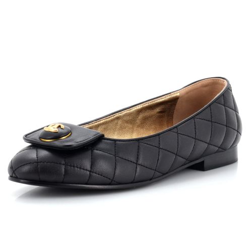 Women's CC Button Ballerina Flats Quilted Leather