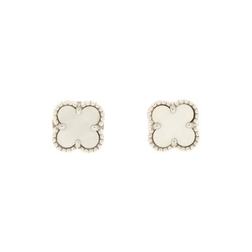 Sweet Alhambra Stud Earrings 18K White Gold and Mother of Pearl