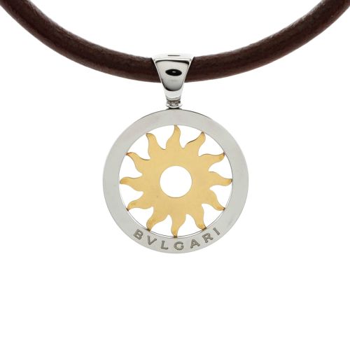 Tondo Sun Pendant Necklace Stainless Steel with 18K Yellow Gold and Cord