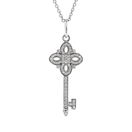 Victoria Key Pendant Necklace Platinum and 18k White Gold with Diamonds Mini