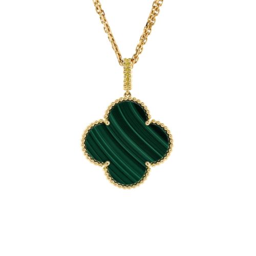 Magic Alhambra Pendant Necklace 18K Yellow Gold and Malachite