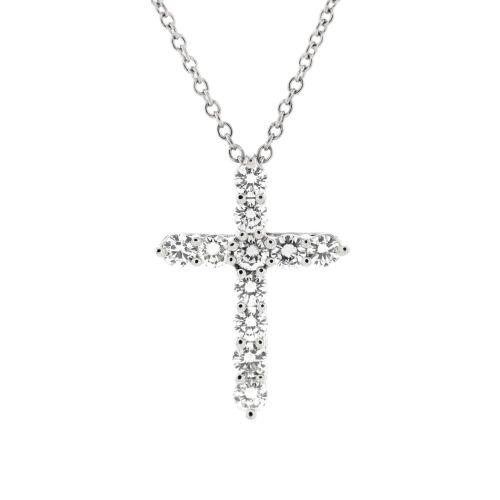 Cross Pendant Necklace Platinum and Diamonds Small