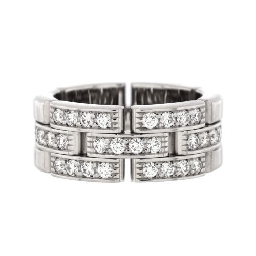 Maillon Panthere 3 Row Band Ring 18K White Gold with Half Diamonds