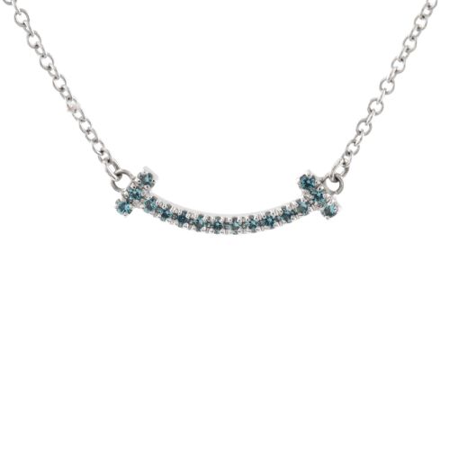 T Smile Pendant Necklace 18K White Gold with Blue Topaz Mini