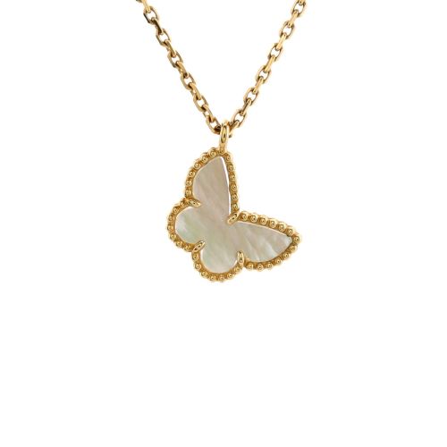 Sweet Alhambra Butterfly Pendant Necklace 18K Yellow Gold and Mother of Pearl