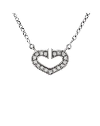 C Heart de Cartier Pendant Necklace 18K White Gold with Pave Diamonds