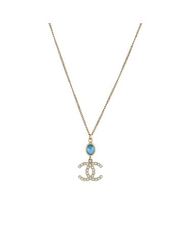 CC Pendant Chain Necklace Metal with Faux Pearl and Crystal