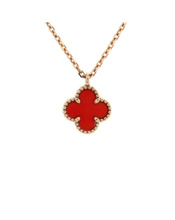 Sweet Alhambra Pendant Necklace 18K Rose Gold and Carnelian