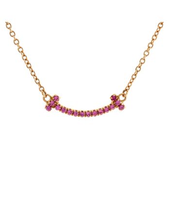 T Smile Pendant Necklace 18K Rose Gold with Pink Sapphires Mini