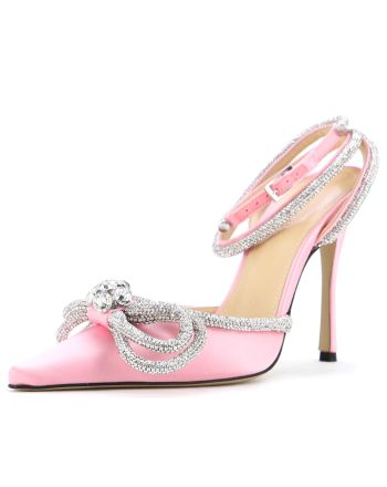 Women's Double Bow Ankle Strap Pumps Satin 110