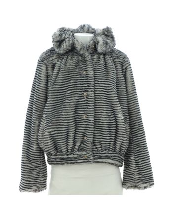 Women's Ruffle Collar Button Up Jacket Striped Faux Fur