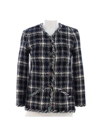 Women's Twisted Trim Two Pocket Collarless Jacket Tweed