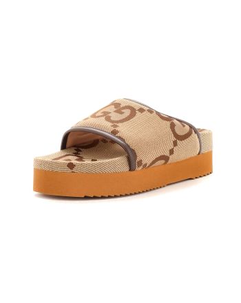 Women's Platform Slide Sandals Jumbo GG Canvas