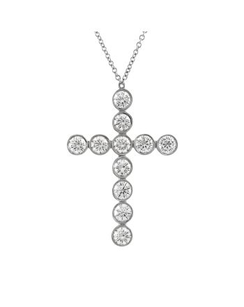 Jazz Cross Station Pendant Necklace Platinum with Diamonds