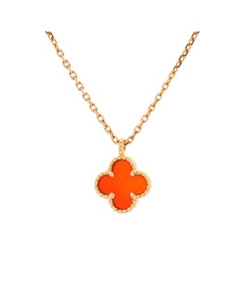 Sweet Alhambra Pendant Necklace 18K Rose Gold and Carnelian