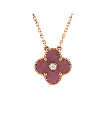 Vintage Alhambra Pendant Necklace 18K Rose Gold and Rhodonite with Diamond