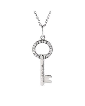 Modern Open Round Key Pendant Necklace 18K White Gold with Diamonds