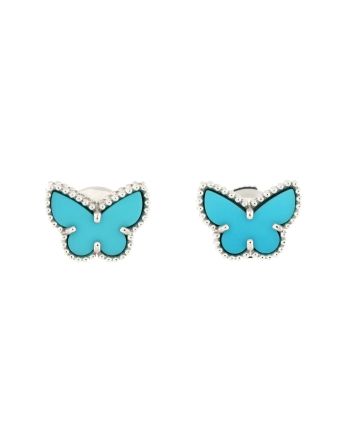 Sweet Alhambra Butterfly Stud Earrings 18K White Gold and Turquoise